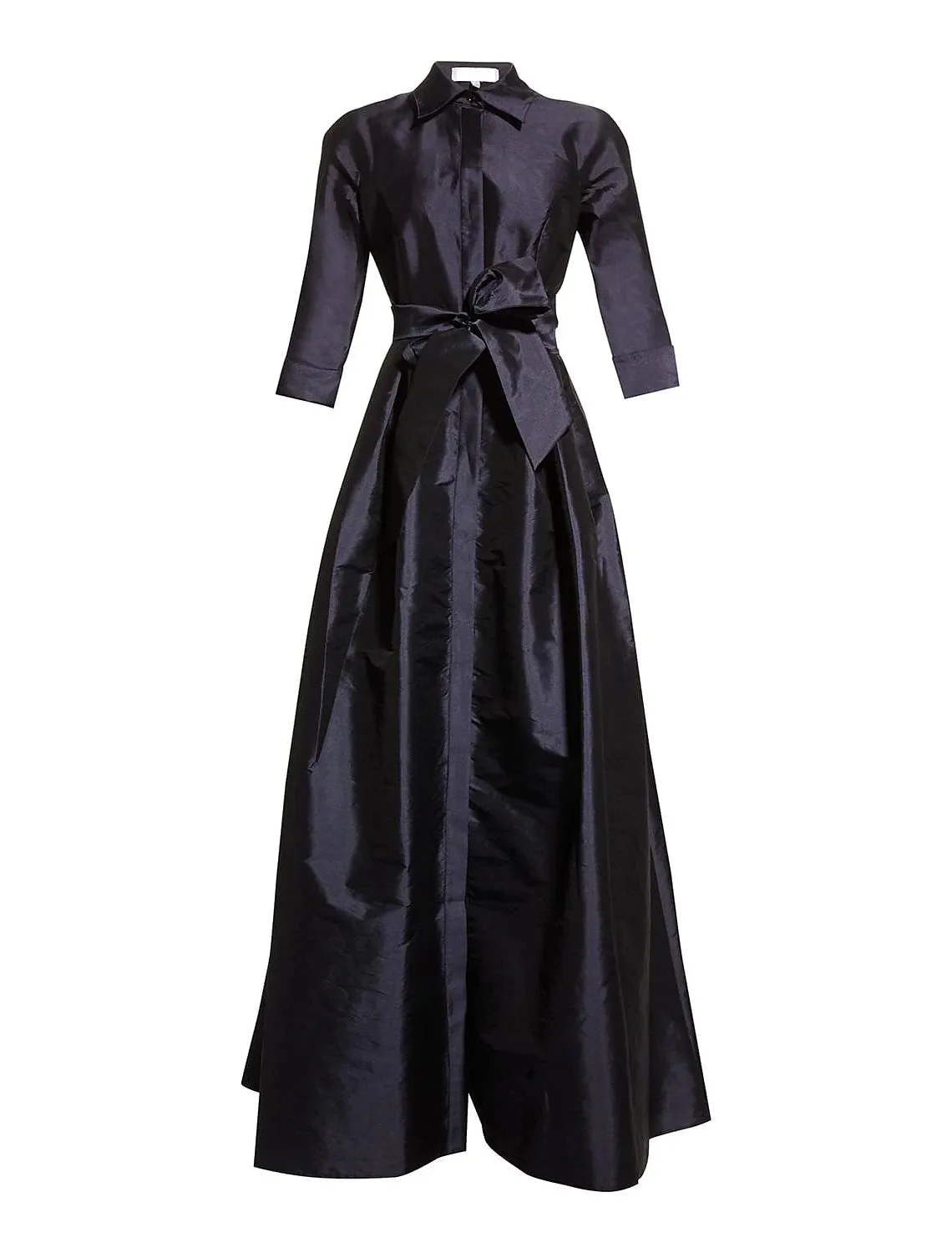 Aimishang  A-Line Evening Gown Elegant Black Dress Wedding Guest Floor Length 3/4 Length Sleeve Shirt Collar Pocket Taffeta with Pocket Strappy
