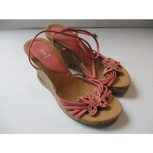 Bakers Pink Strappy Butterfly Rhinestone Espadrille Platform Sandals Size Us