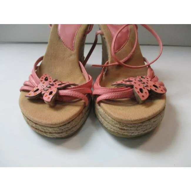 Bakers Pink Strappy Butterfly Rhinestone Espadrille Platform Sandals Size Us