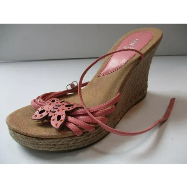 Bakers Pink Strappy Butterfly Rhinestone Espadrille Platform Sandals Size Us