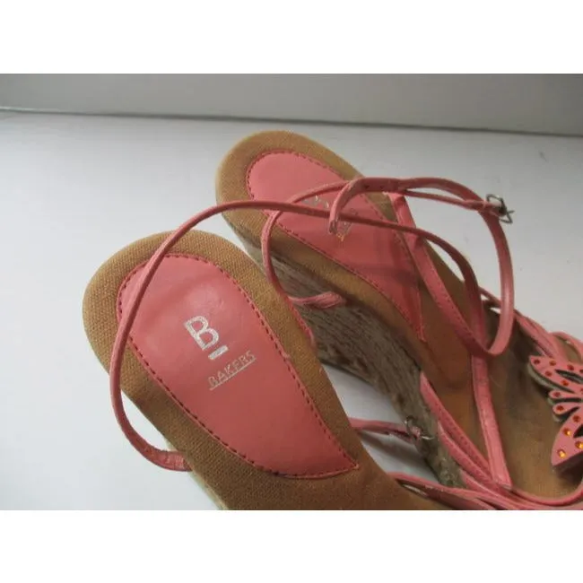 Bakers Pink Strappy Butterfly Rhinestone Espadrille Platform Sandals Size Us