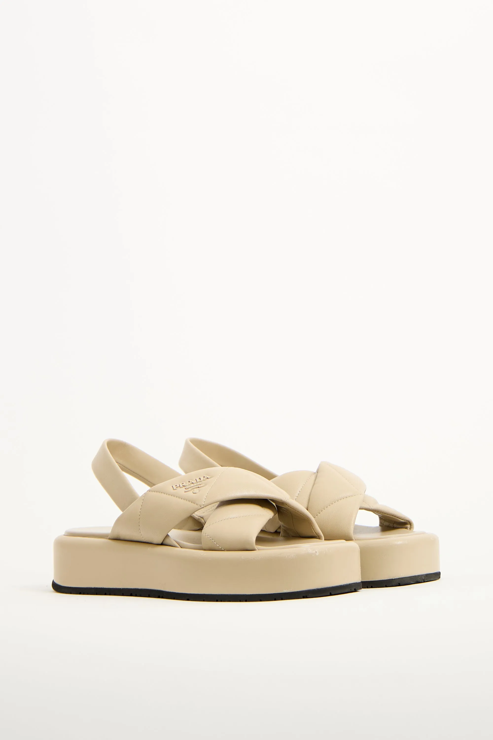 Beige Leather Quilted Slingback Sandal