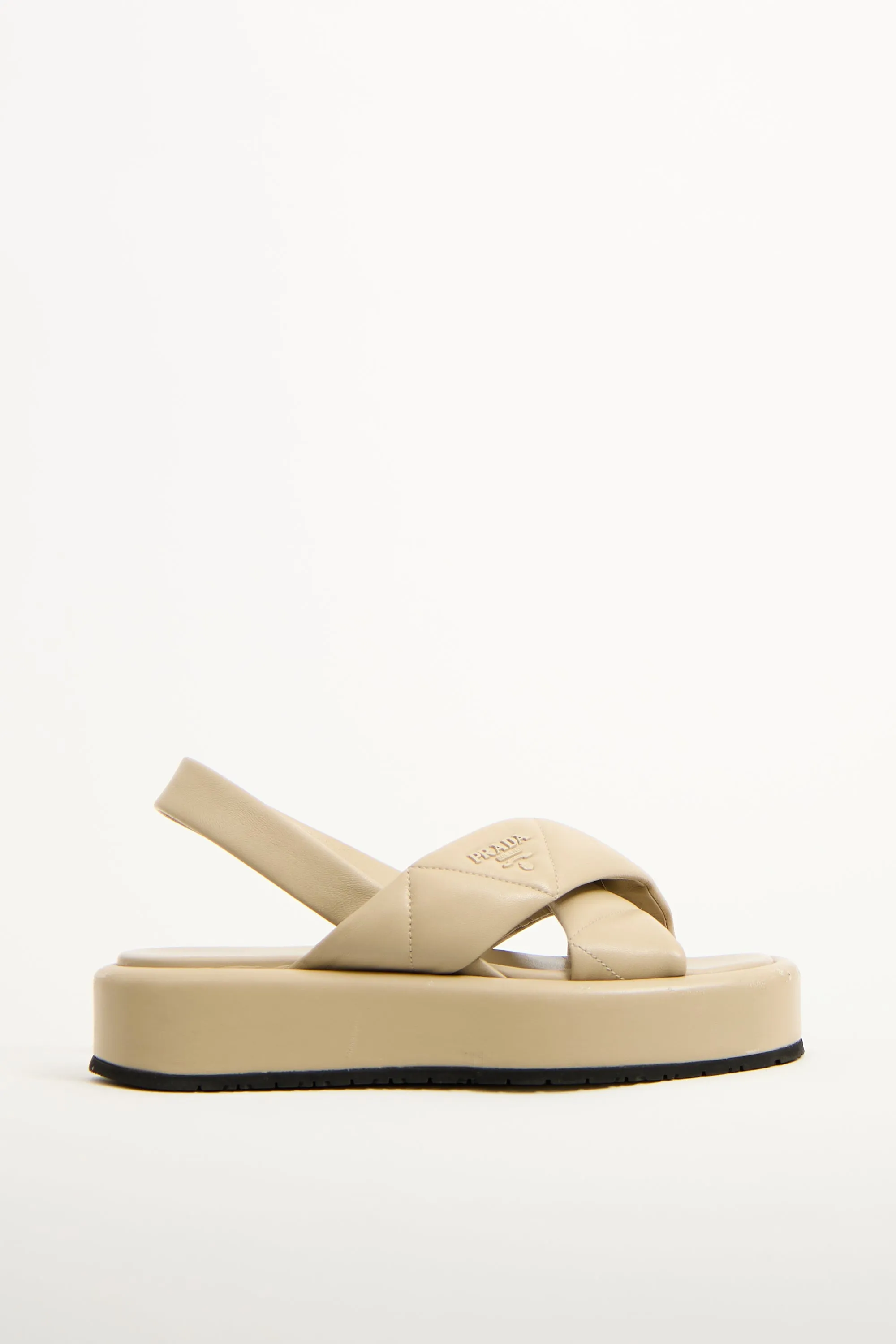 Beige Leather Quilted Slingback Sandal