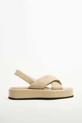 Beige Leather Quilted Slingback Sandal