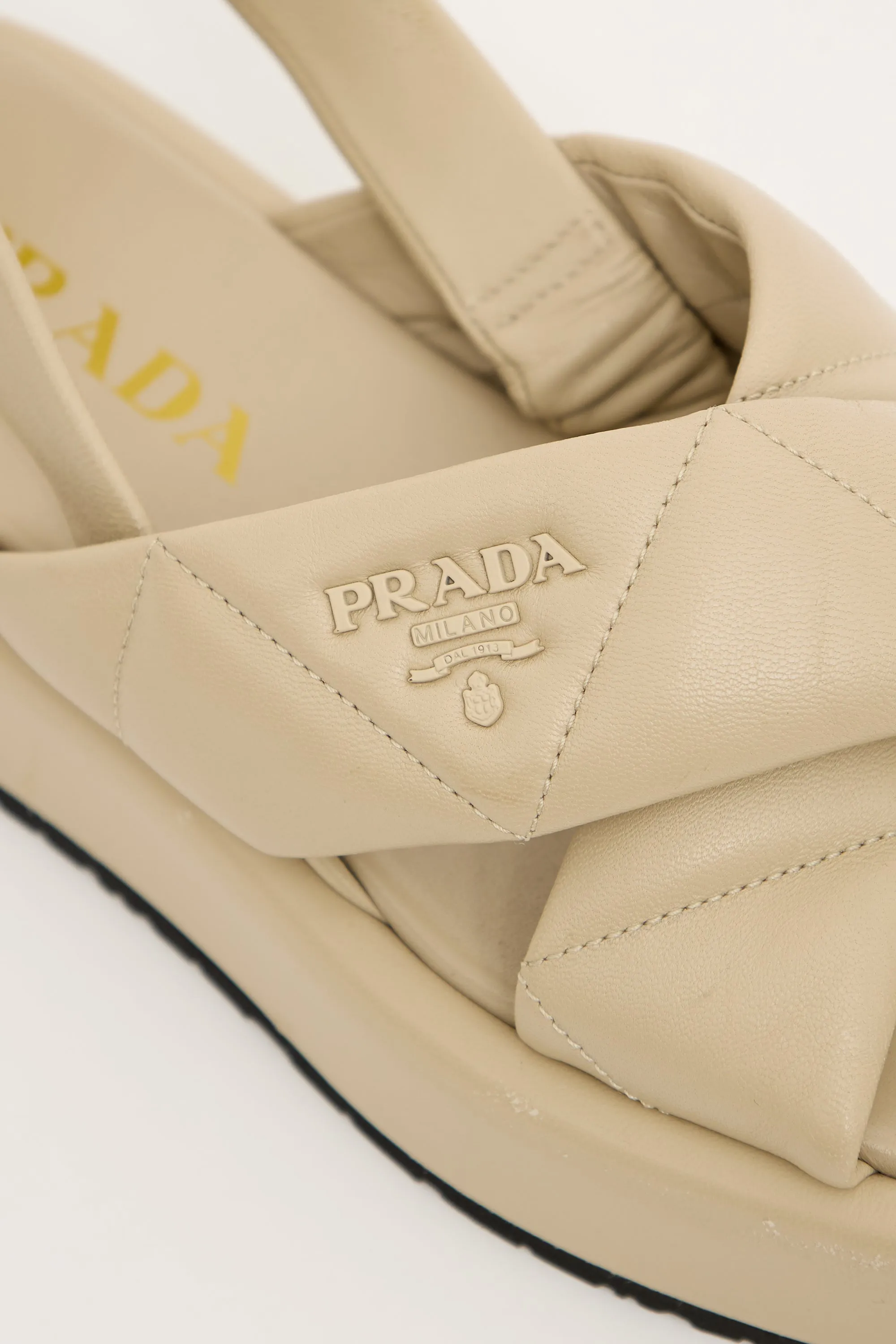 Beige Leather Quilted Slingback Sandal