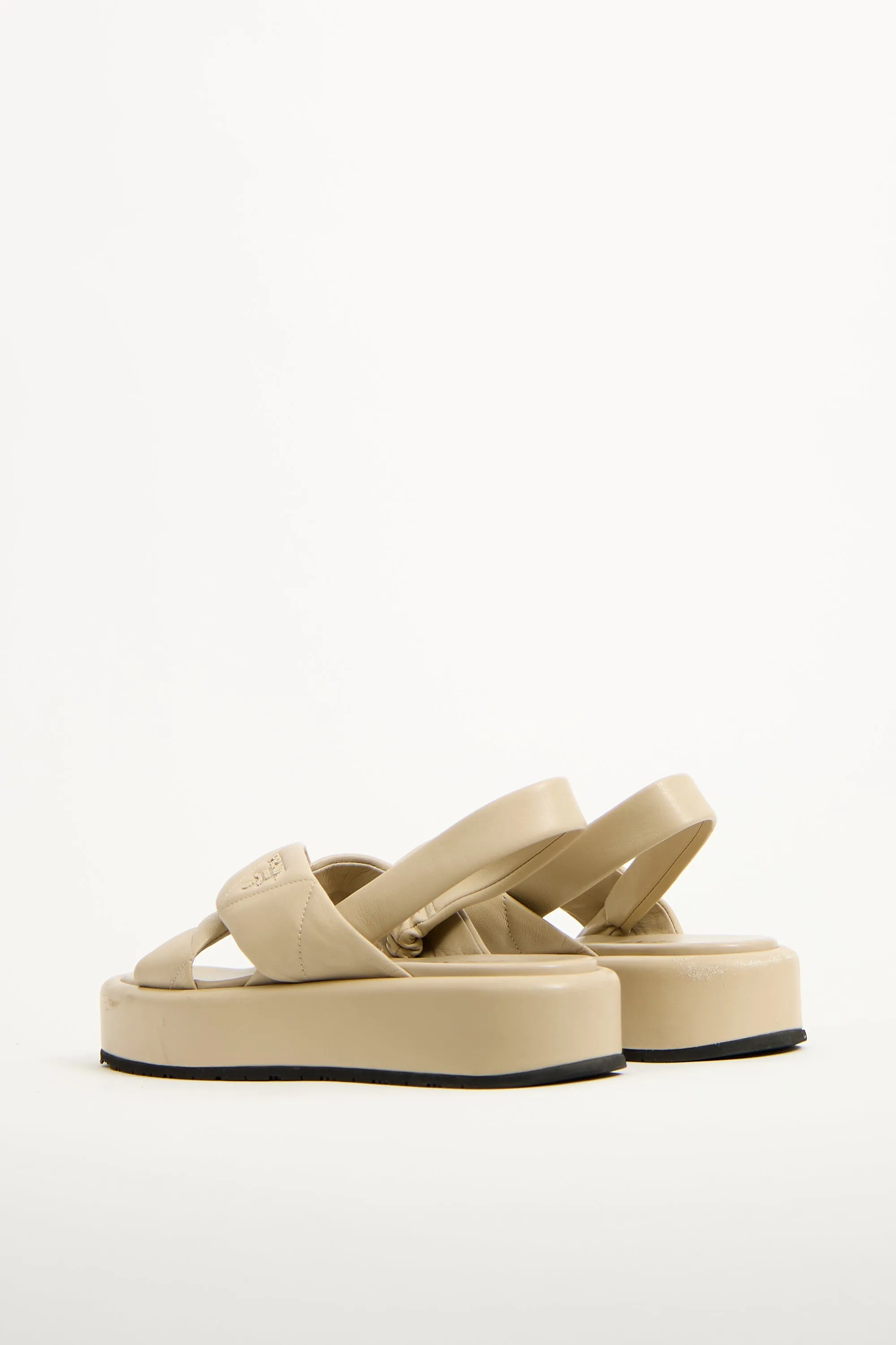 Beige Leather Quilted Slingback Sandal