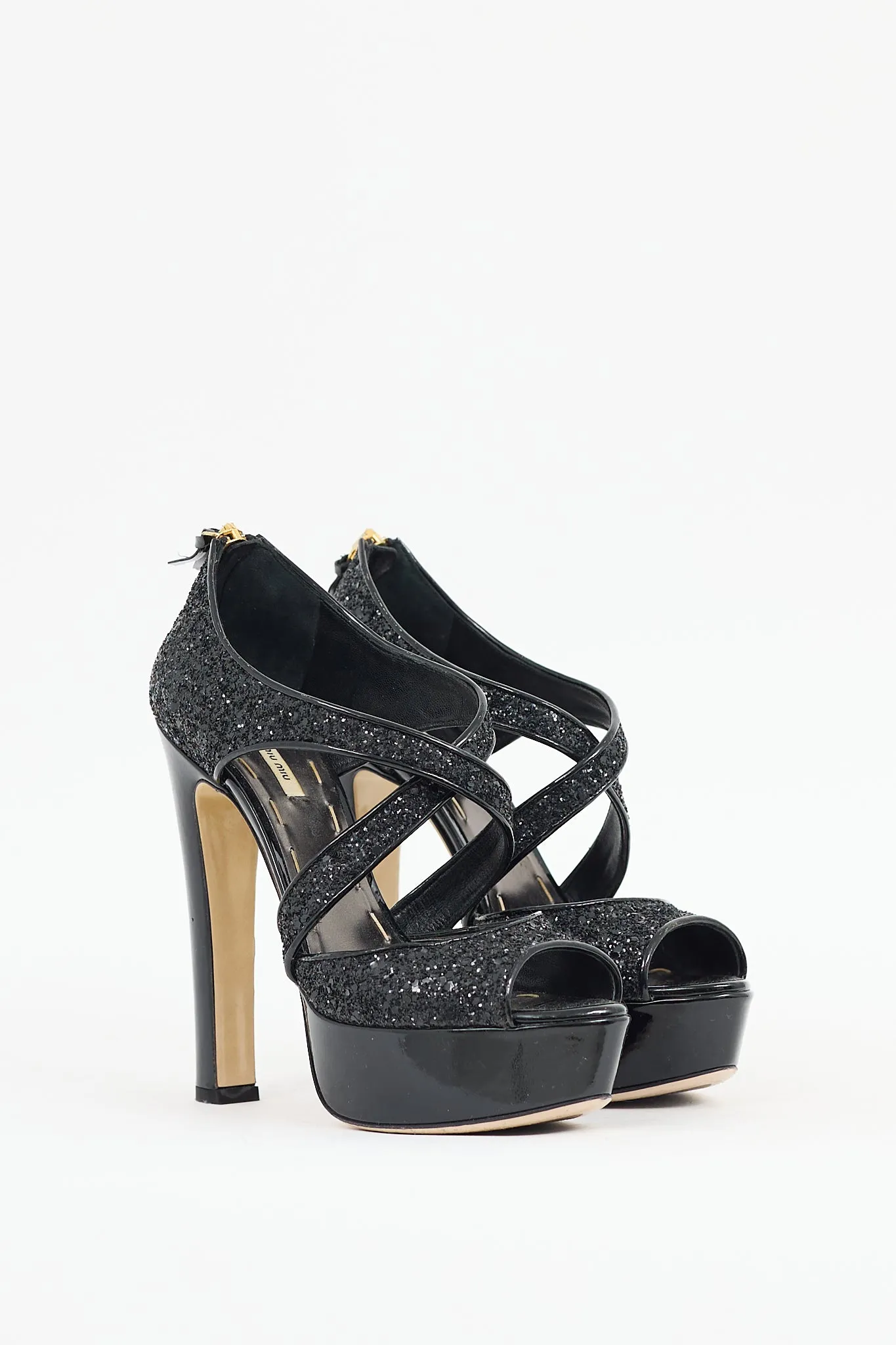 Black Glitter Platform Sandal