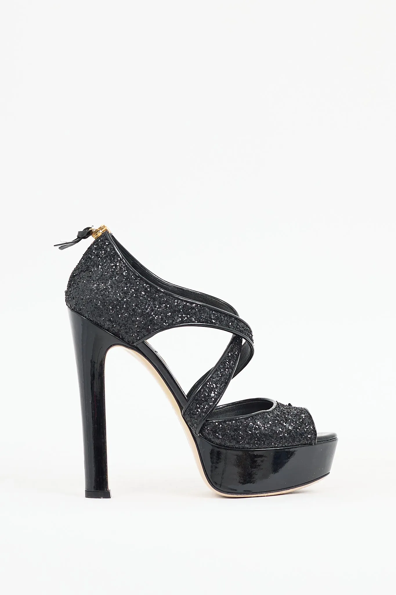 Black Glitter Platform Sandal