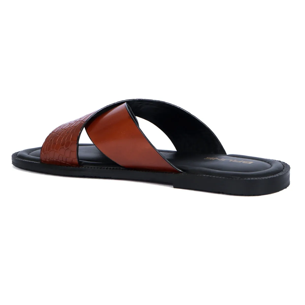 Crossover Double Strapped Slipper in Orange Tan Leather