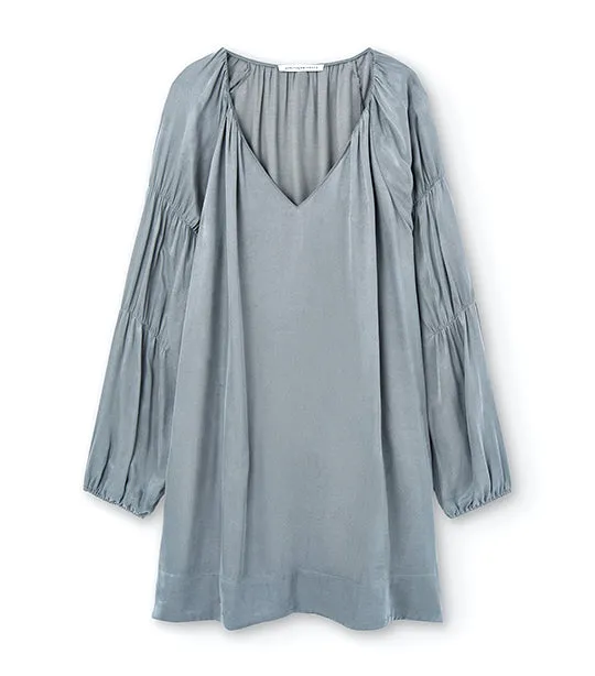Cupro V-Neckline Long-Sleeved Blouse Gunmetal Gray