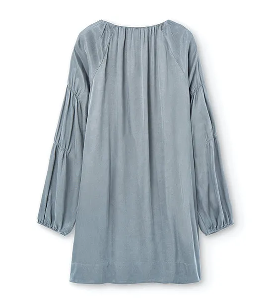 Cupro V-Neckline Long-Sleeved Blouse Gunmetal Gray