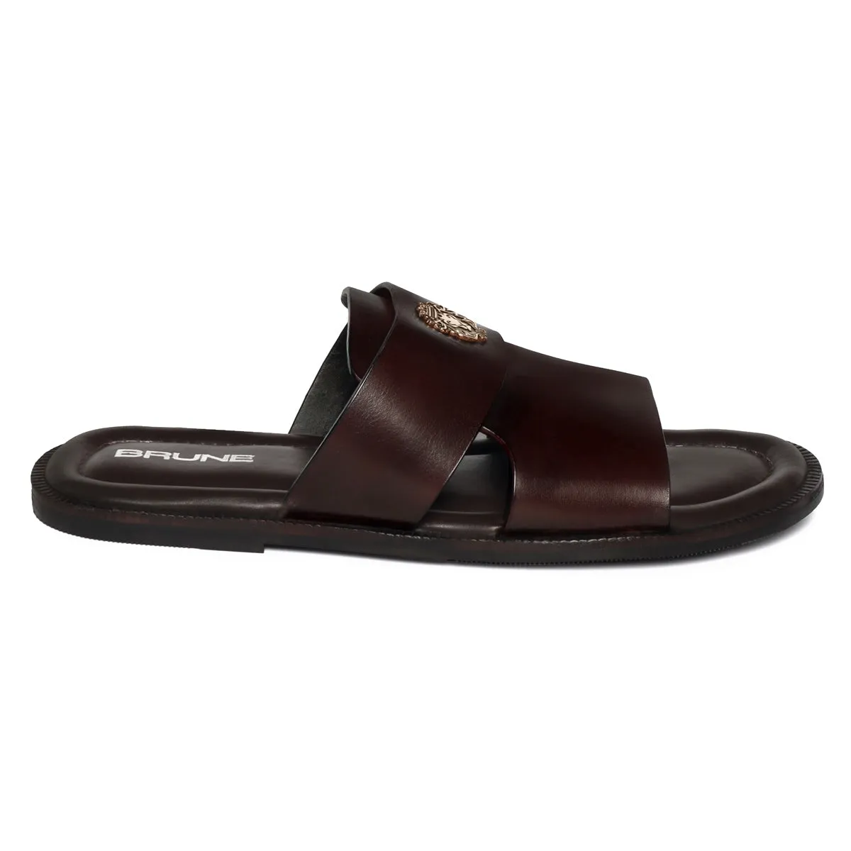 Dark Brown Welt Slippers with Broad Strapped Cut Out Detail