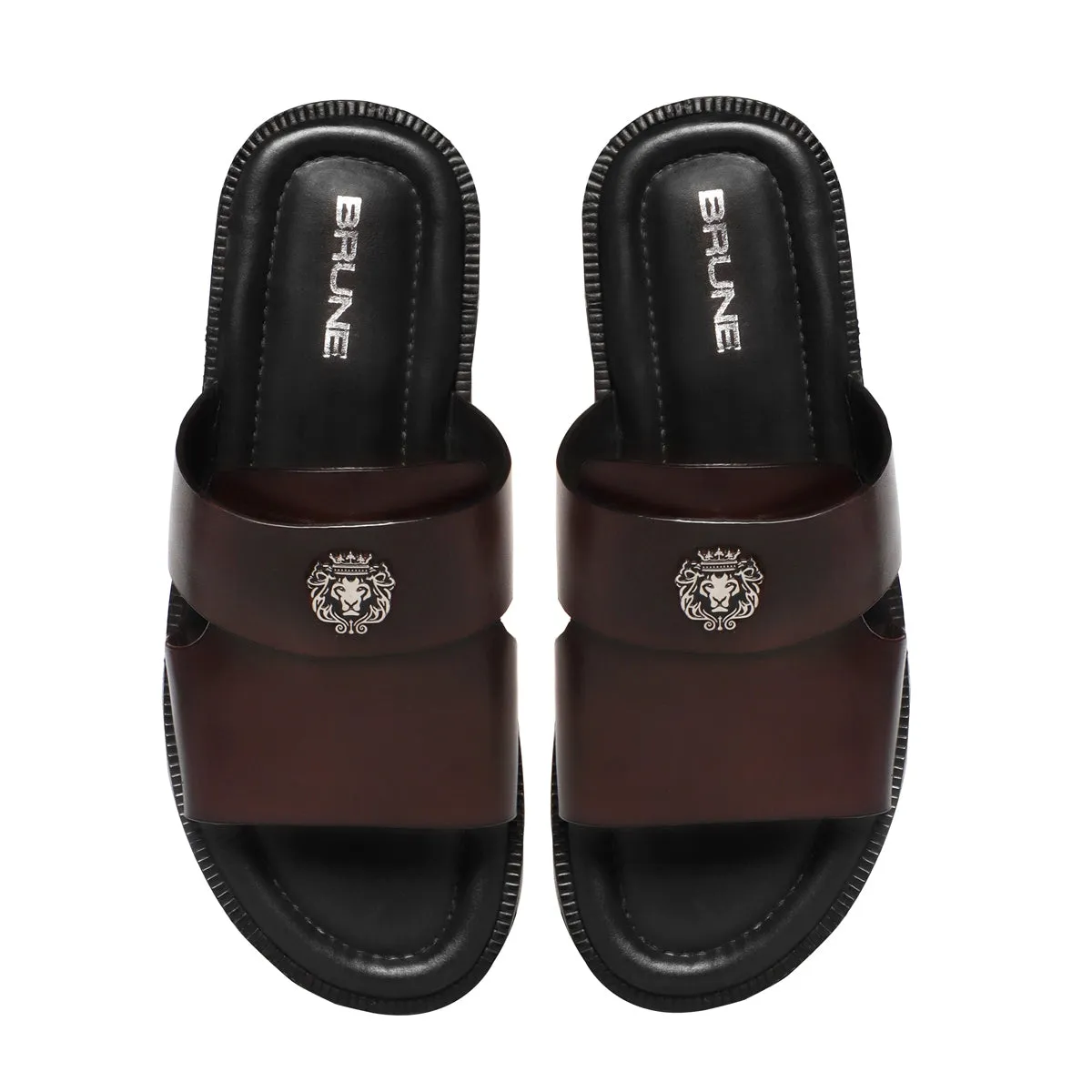 Dark Brown Welt Slippers with Broad Strapped Cut Out Detail