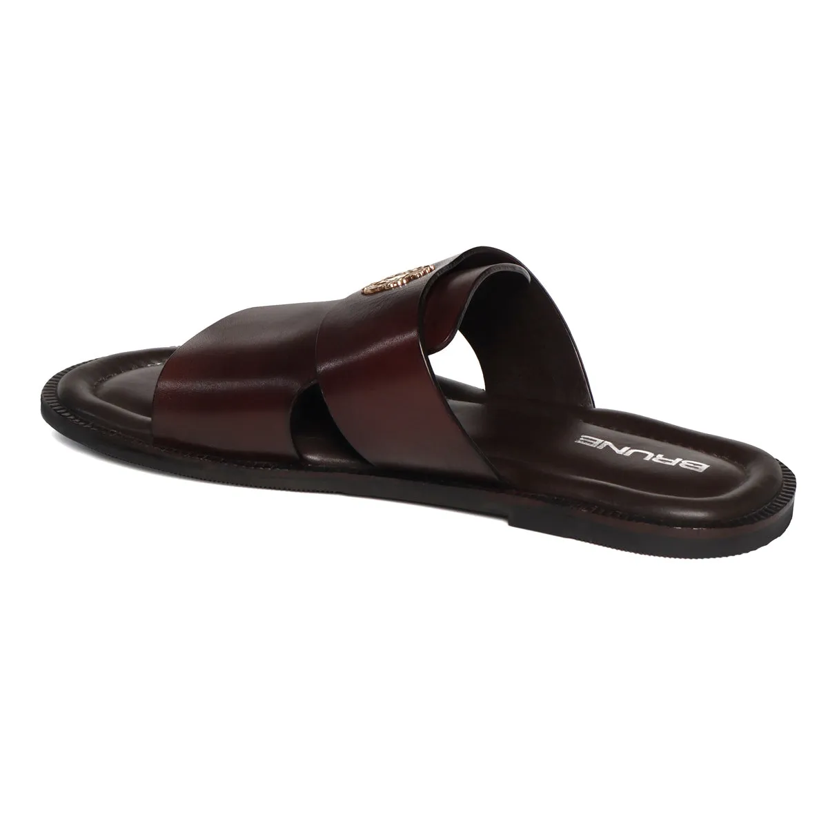 Dark Brown Welt Slippers with Broad Strapped Cut Out Detail