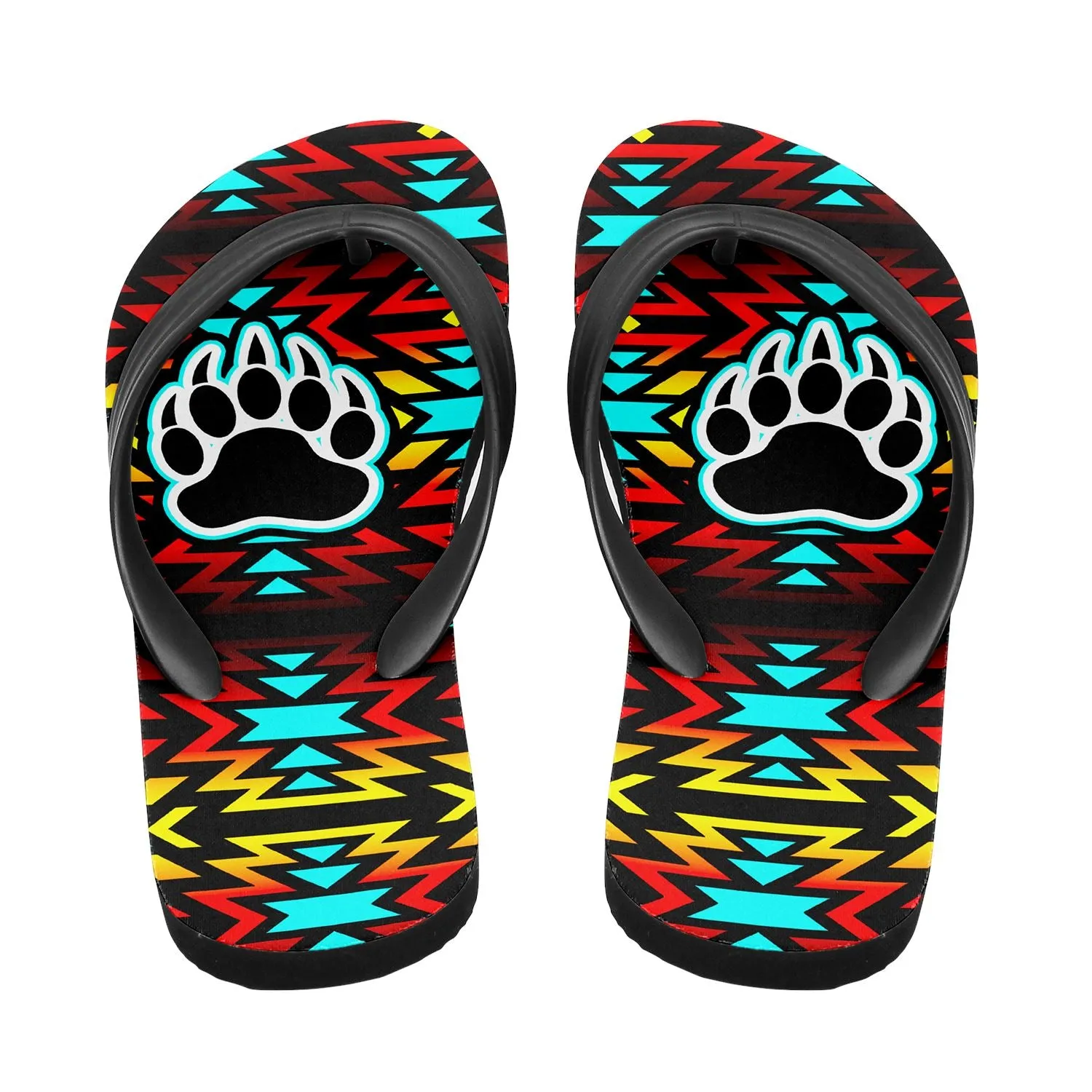 Fire Colors and Turquoise Bearpaw Flip Flops