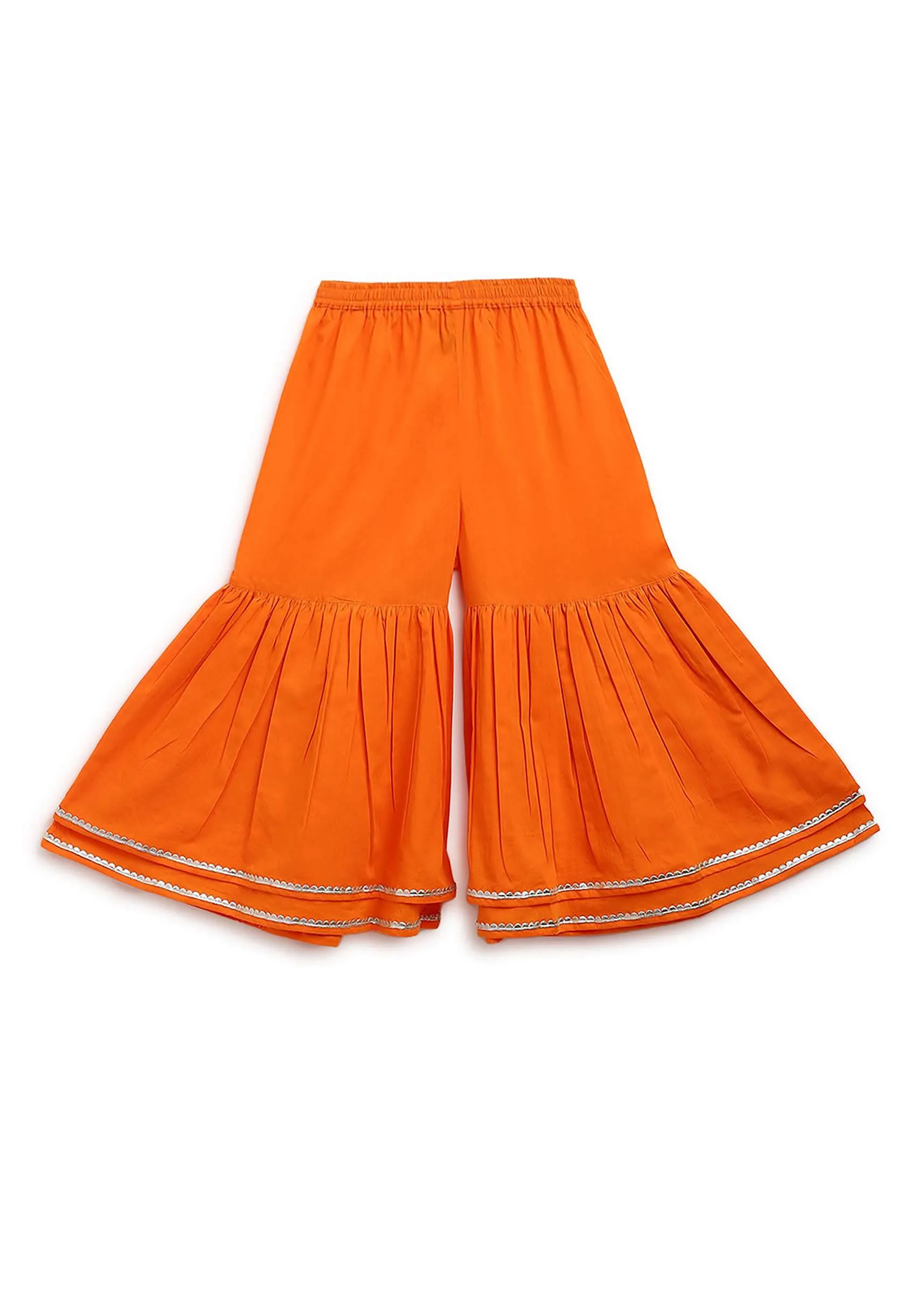 Kalki Girls Orange Strappy Straight Cut Sharara Suit With Gotta Patti Work And A Tie Dye Dupatta By Tiber Taber