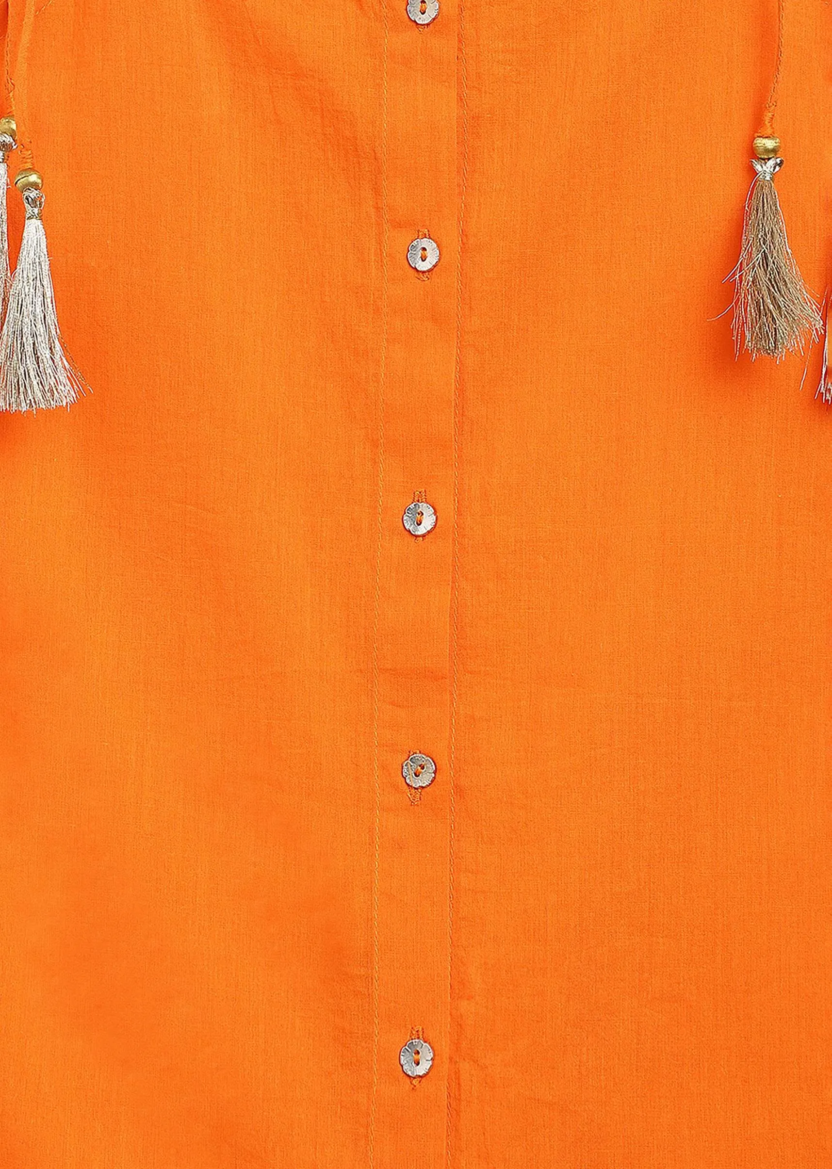 Kalki Girls Orange Strappy Straight Cut Sharara Suit With Gotta Patti Work And A Tie Dye Dupatta By Tiber Taber
