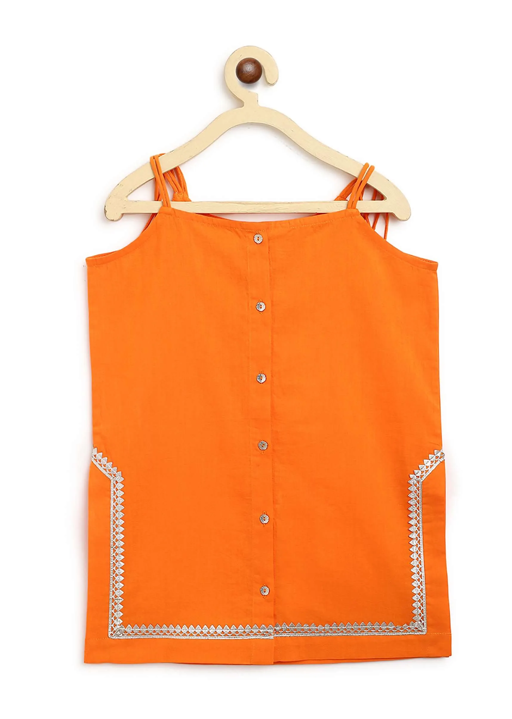 Kalki Girls Orange Strappy Straight Cut Sharara Suit With Gotta Patti Work And A Tie Dye Dupatta By Tiber Taber