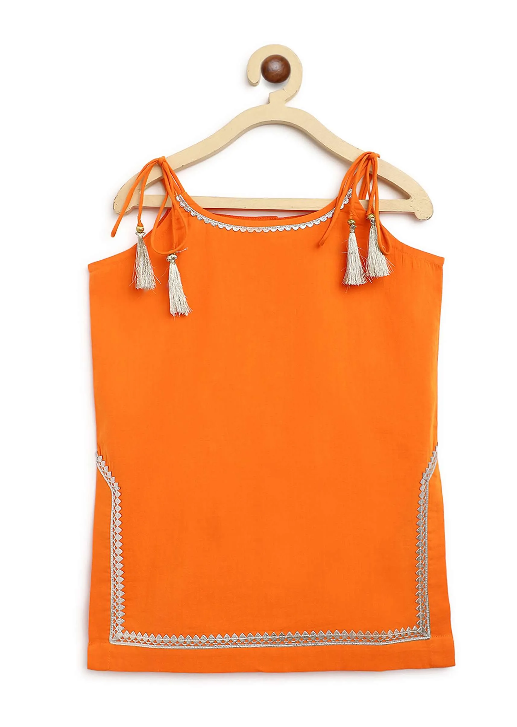 Kalki Girls Orange Strappy Straight Cut Sharara Suit With Gotta Patti Work And A Tie Dye Dupatta By Tiber Taber