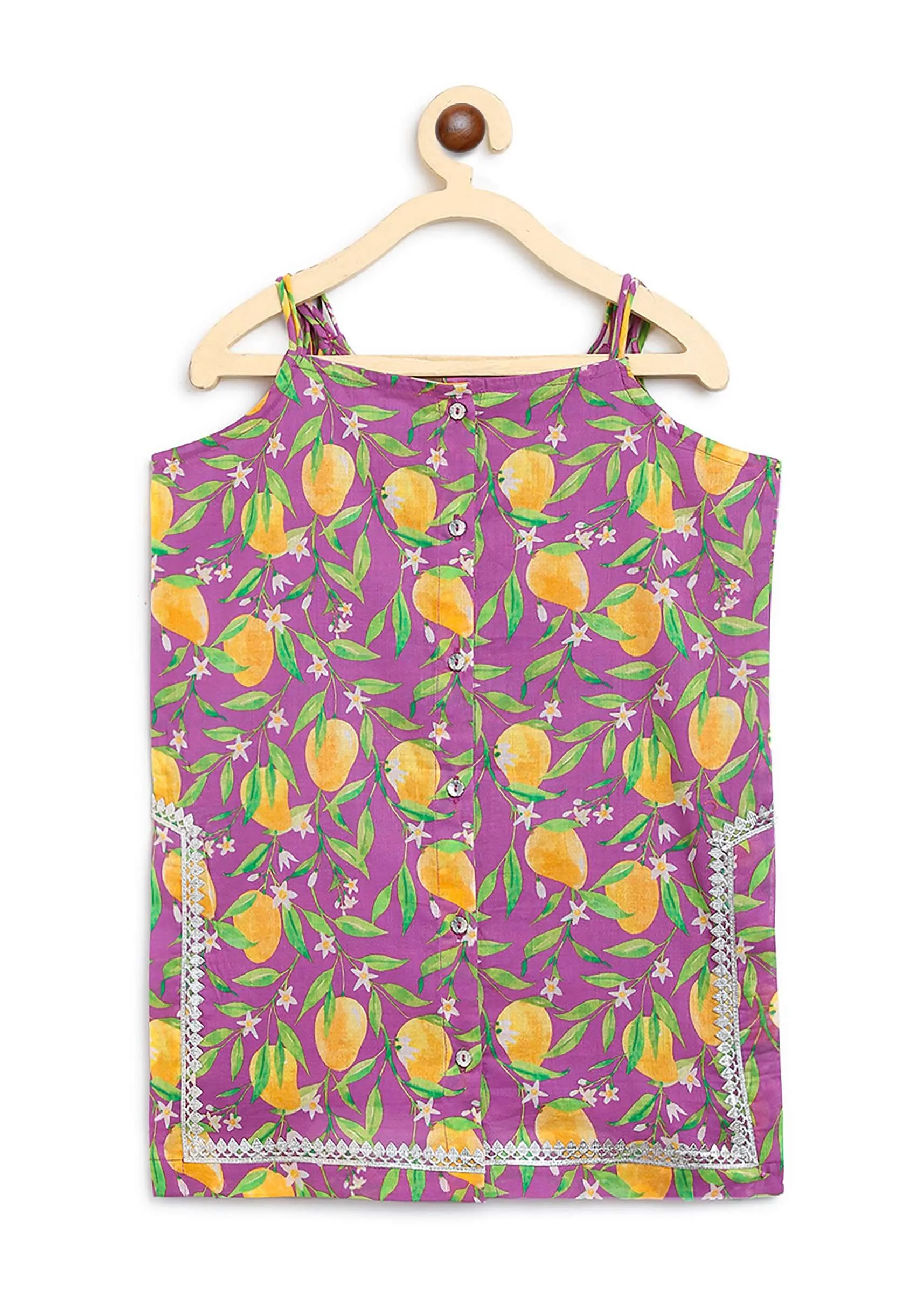 Kalki Girls Purple Sharara Suit In Cotton With A Straight Cut Mango Print Strappy Kurti By Tiber Taber