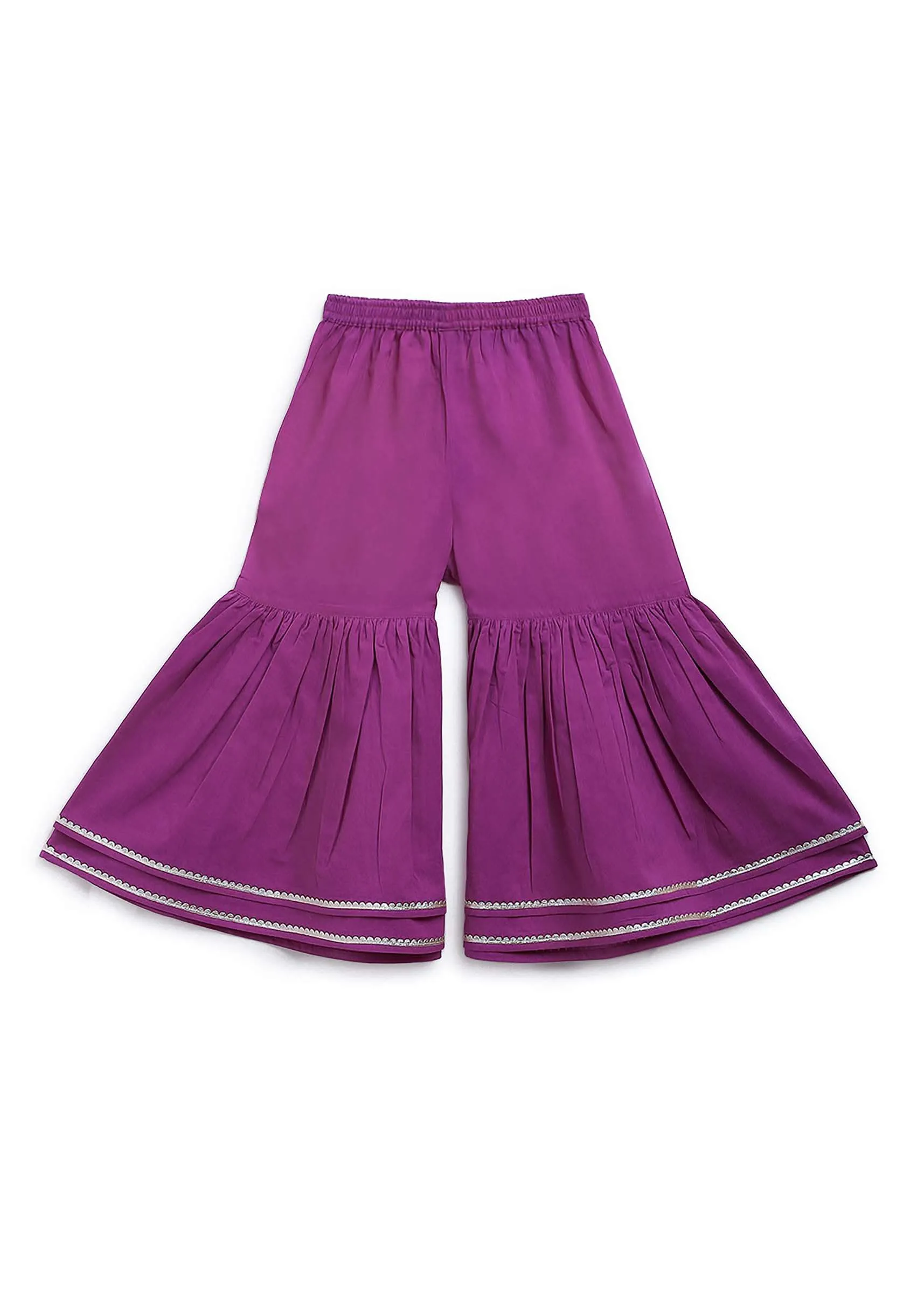 Kalki Girls Purple Sharara Suit In Cotton With A Straight Cut Mango Print Strappy Kurti By Tiber Taber