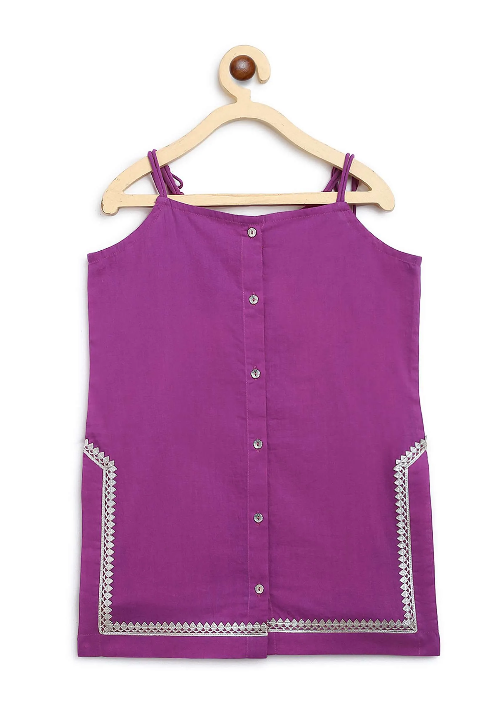 Kalki Girls Purple Strappy Straight Cut Sharara Suit With Gotta Patti Work And A Tie Dye Dupatta By Tiber Taber