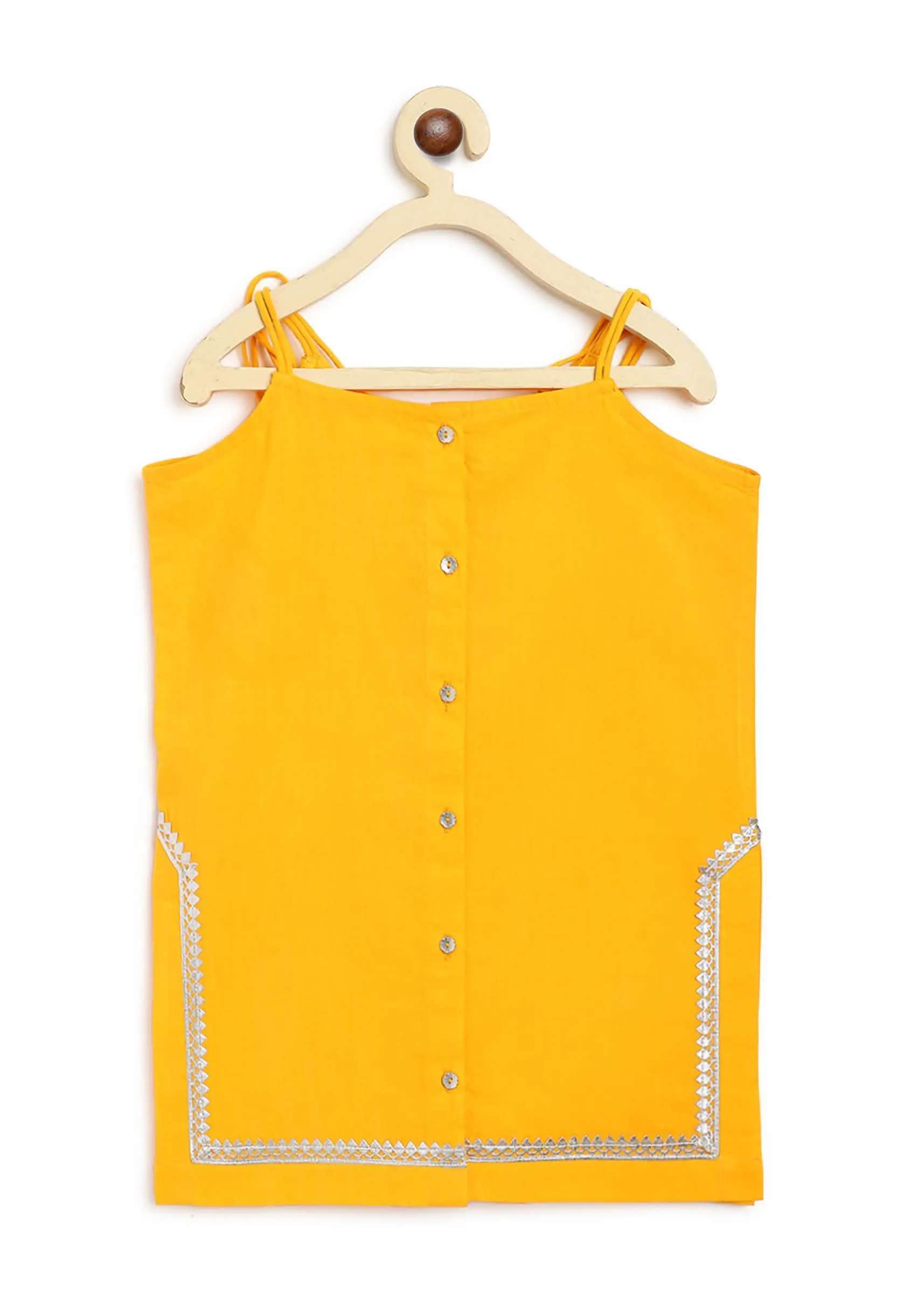 Kalki Girls Yellow Strappy Straight Cut Sharara Suit With Gotta Patti Work And A Tie Dye Dupatta By Tiber Taber