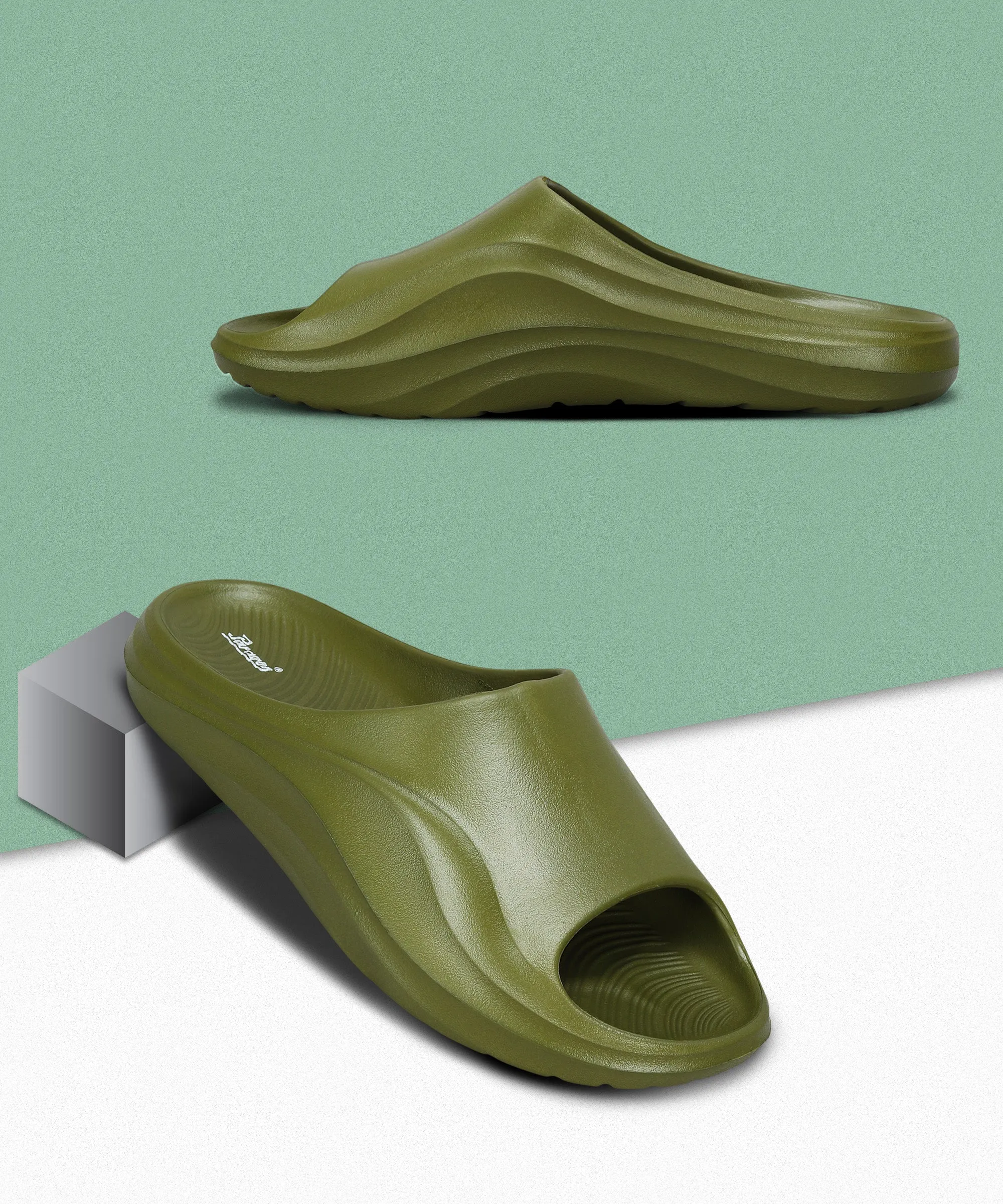 Paragon Men's Watreproof Green Sliders with Comfortable Anti-Skid Sole