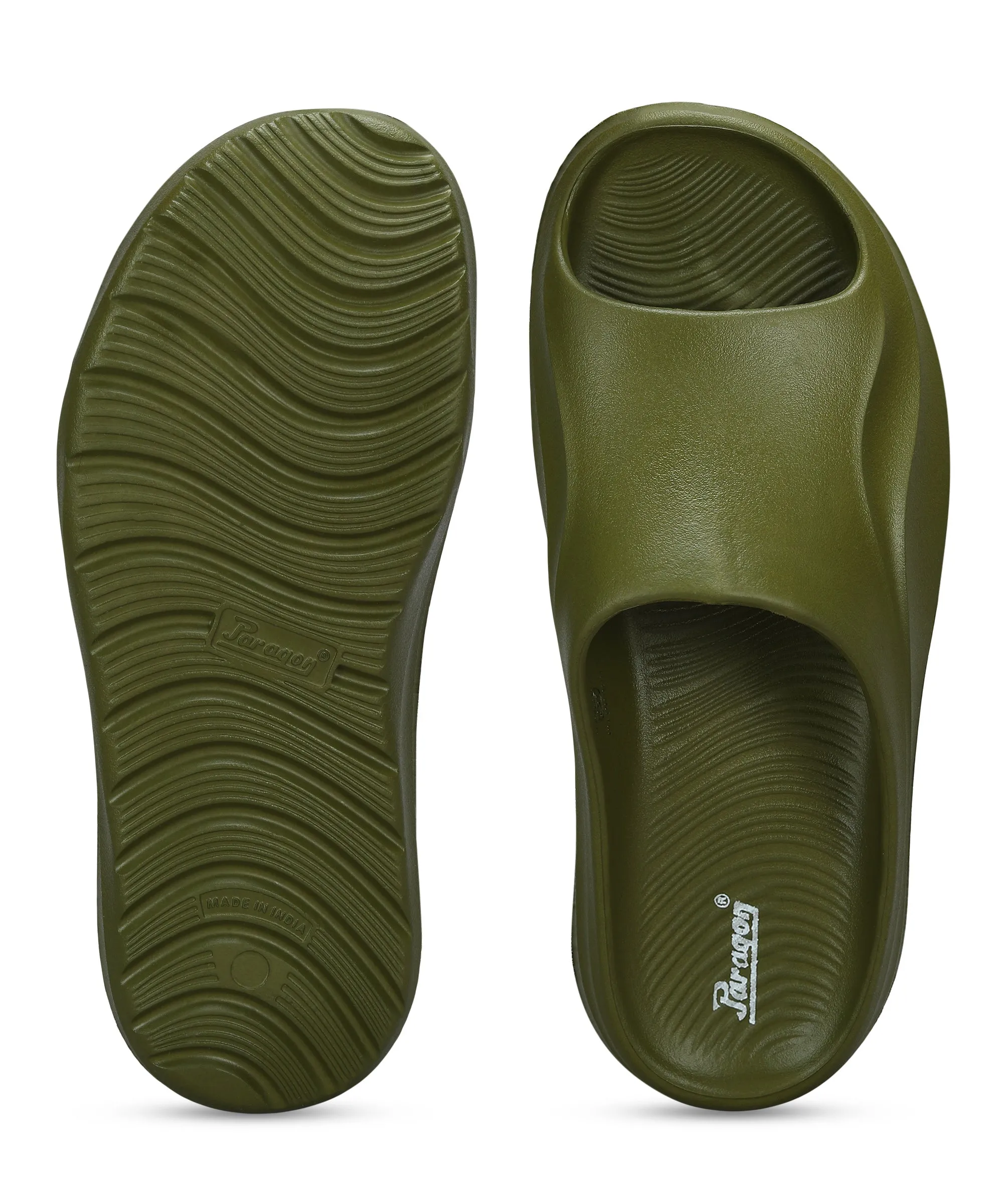 Paragon Men's Watreproof Green Sliders with Comfortable Anti-Skid Sole