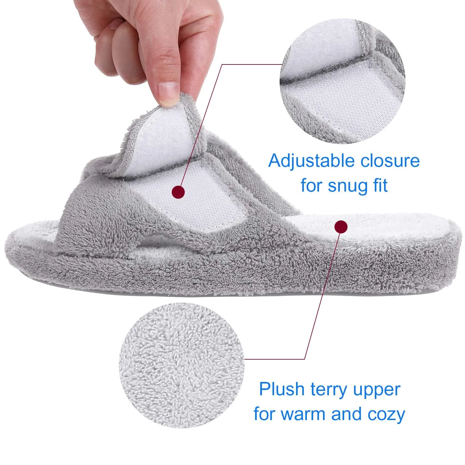 Purpdrank - Fashion Fuzzy Indoor Slippers For Women New Adjustable Terry Cloth Arch Support Slippers Four Season Open Toe House Shoe
