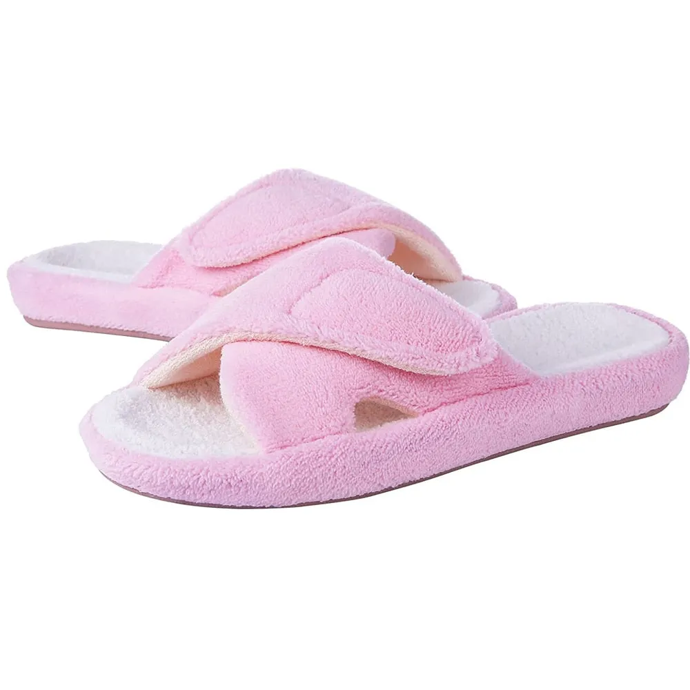 Purpdrank - Fashion Fuzzy Indoor Slippers For Women New Adjustable Terry Cloth Arch Support Slippers Four Season Open Toe House Shoe