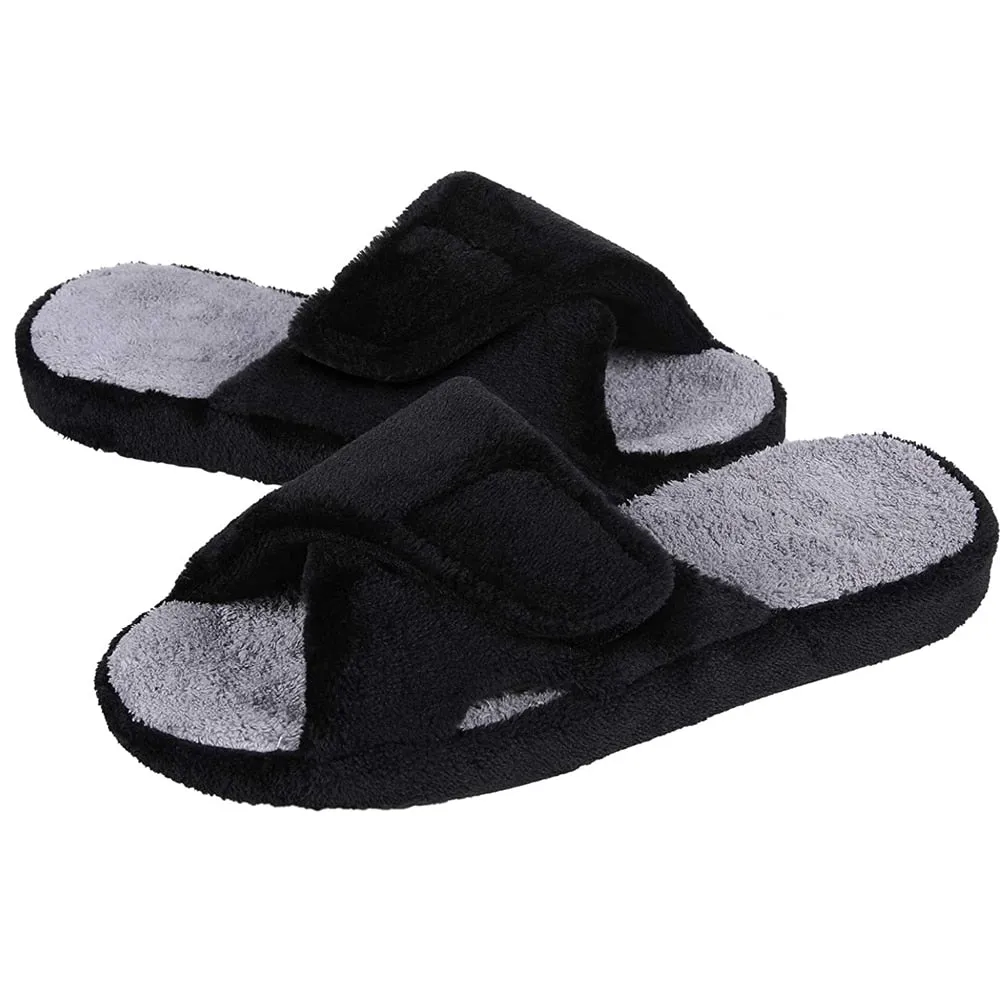 Purpdrank - Fashion Fuzzy Indoor Slippers For Women New Adjustable Terry Cloth Arch Support Slippers Four Season Open Toe House Shoe