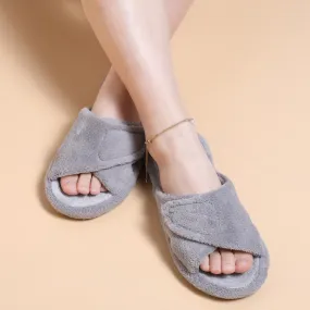 Purpdrank - Fashion Fuzzy Indoor Slippers For Women New Adjustable Terry Cloth Arch Support Slippers Four Season Open Toe House Shoe