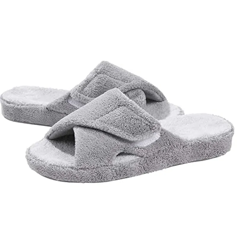 Purpdrank - Fashion Fuzzy Indoor Slippers For Women New Adjustable Terry Cloth Arch Support Slippers Four Season Open Toe House Shoe