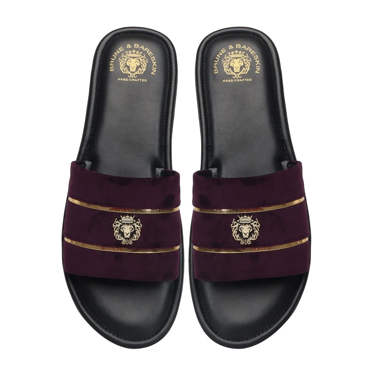 Purple Velvet Strap Slipper with Black Leather Comfy Base