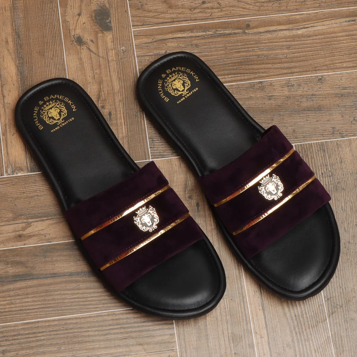 Purple Velvet Strap Slipper with Black Leather Comfy Base