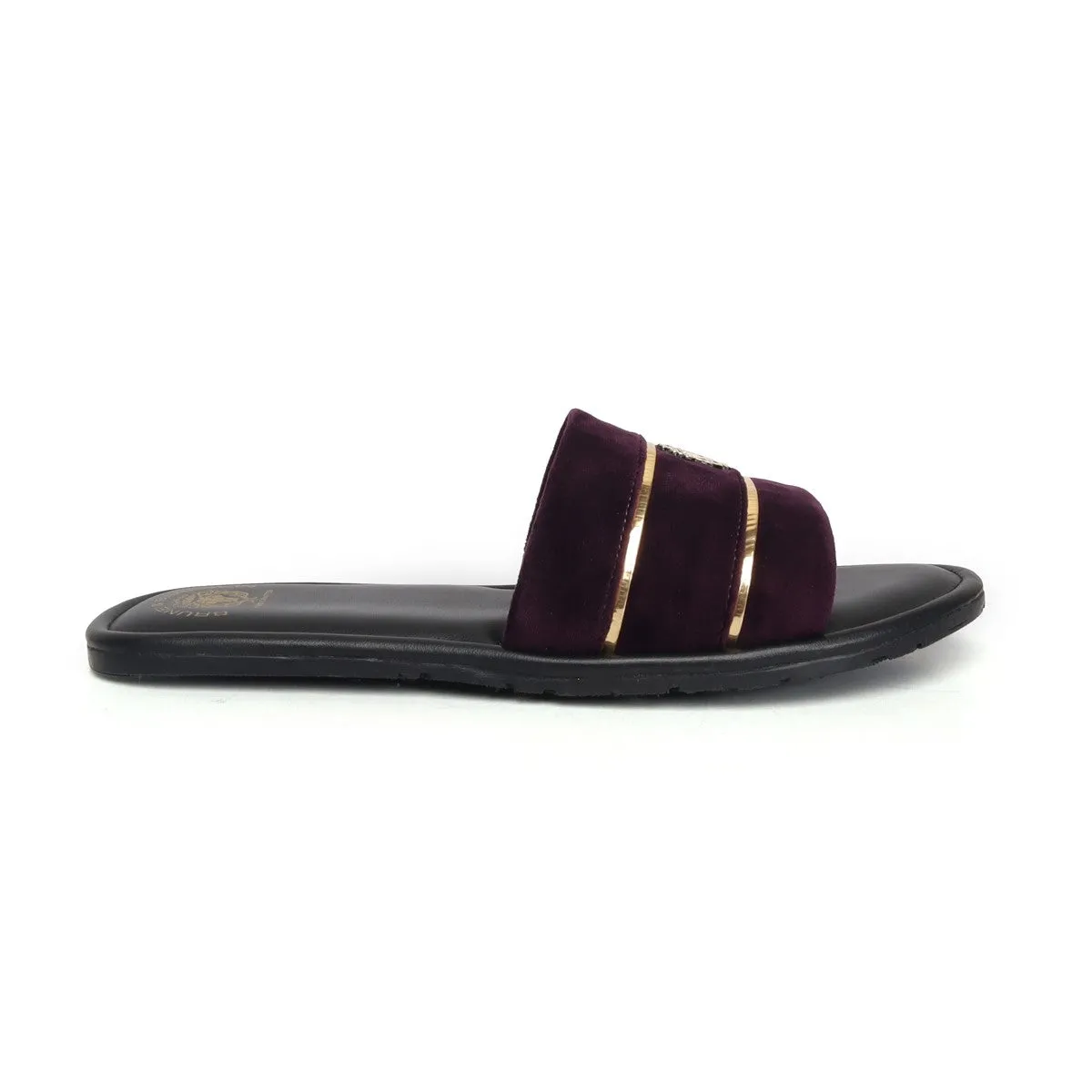 Purple Velvet Strap Slipper with Black Leather Comfy Base