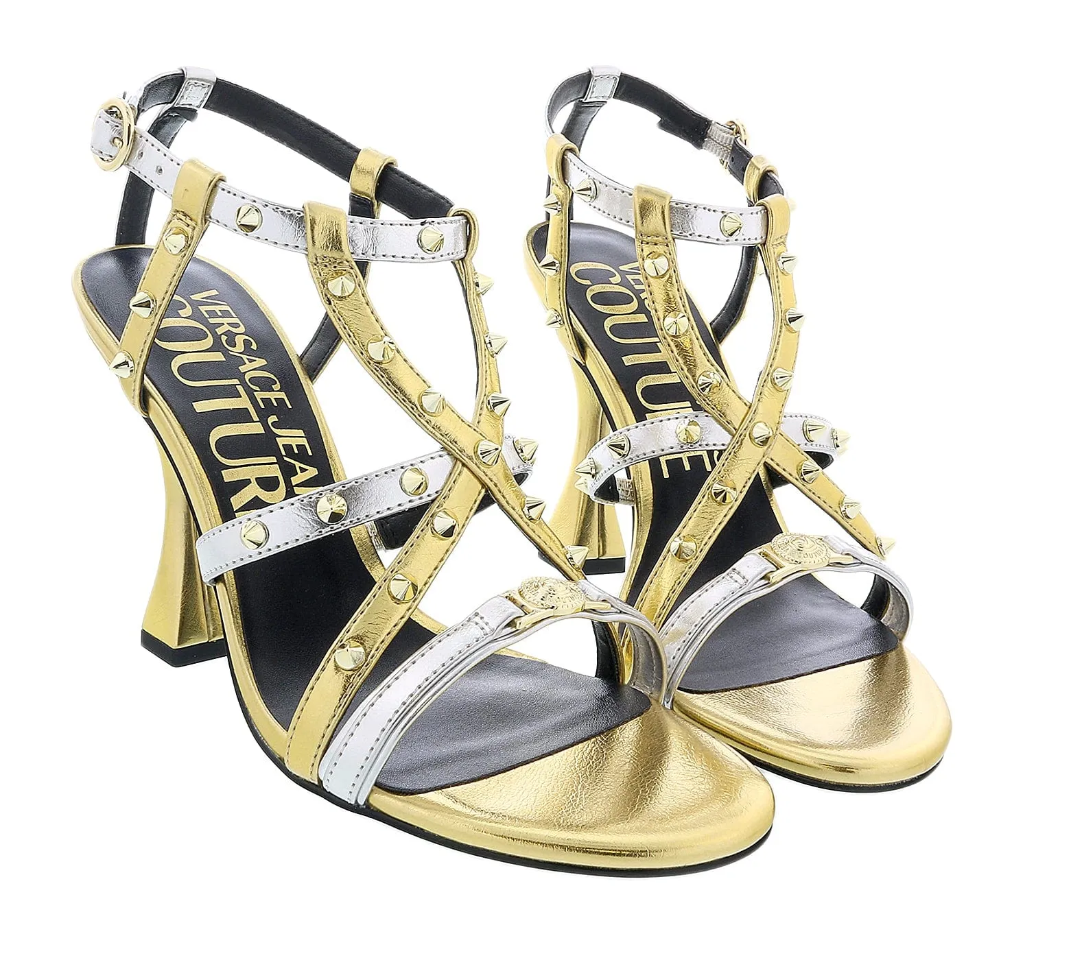 Versace Jeans Couture Gold  High Heel Gold Spike Sandals-