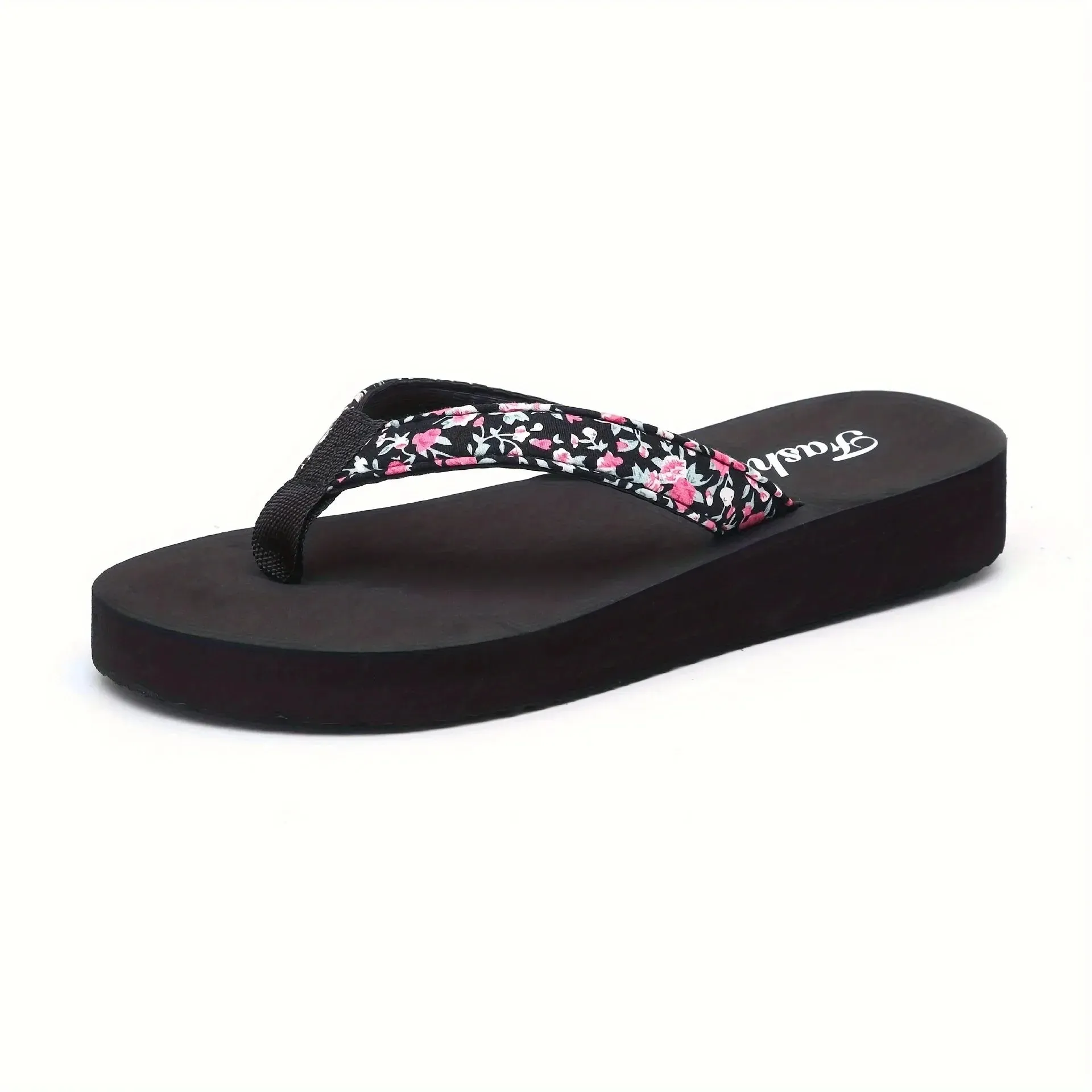 Women's Floral Pattern Flip Flops: Lightweight, Breathable Non-Slip Beach Platform Sandals