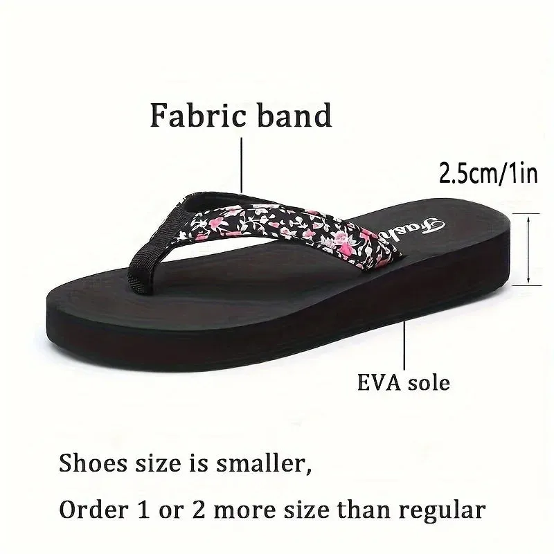 Women's Floral Pattern Flip Flops: Lightweight, Breathable Non-Slip Beach Platform Sandals