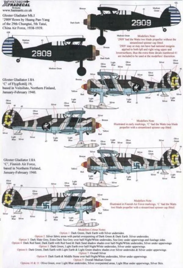 Xtradecal X72183 Gloster Gladiator Mk.I/J.8A Decals 1/72