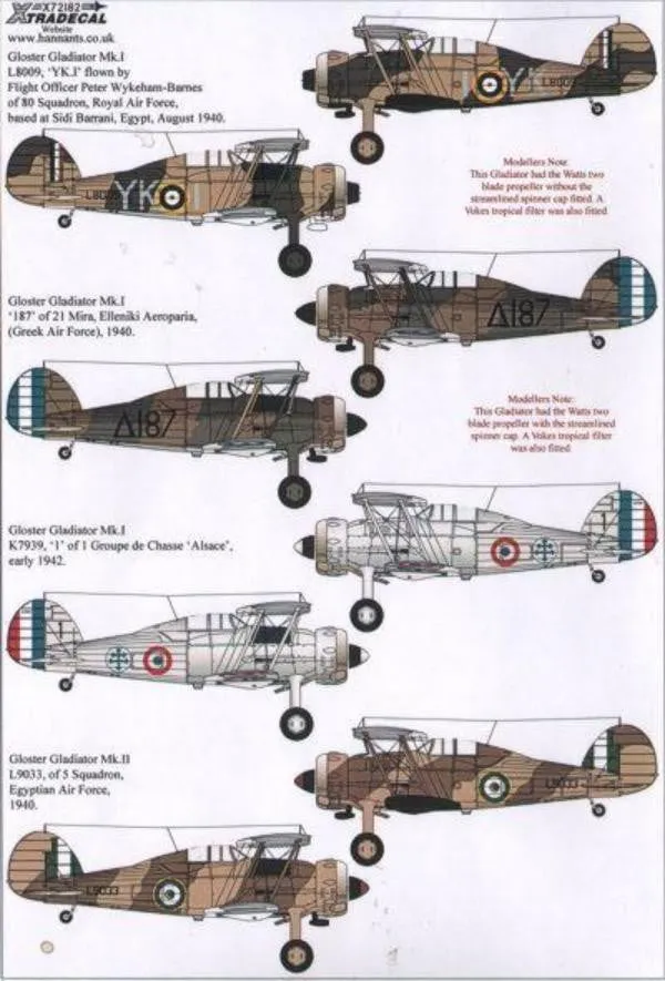 Xtradecal X72183 Gloster Gladiator Mk.I/J.8A Decals 1/72